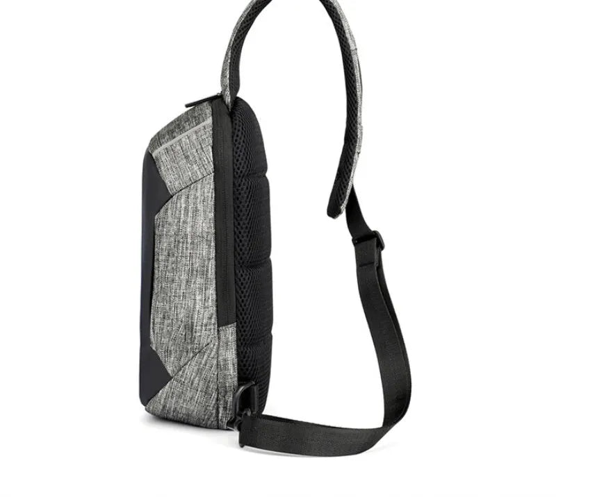Waterproof Oxford cloth chest bag in dark blue with zipper opening and adjustable strap