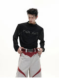 Men's black mesh bottoming shirt with slim fit design and long sleeves showing cooling fabric construction