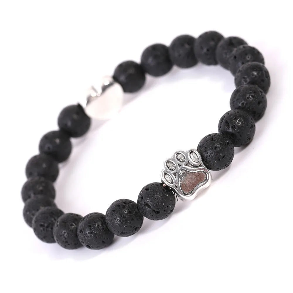 Tigereye Indian agate dog's paw beaded bracelet with geometric design