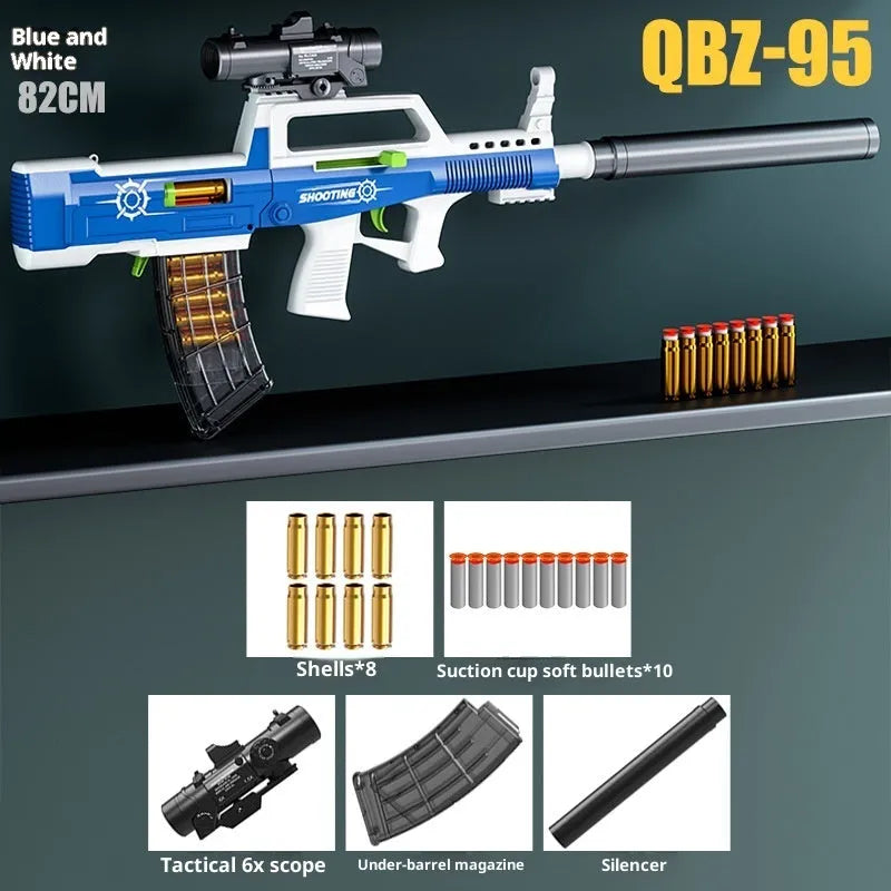 Assault rifle hand pull launch boy simulation toy gun in blue plastic for youths