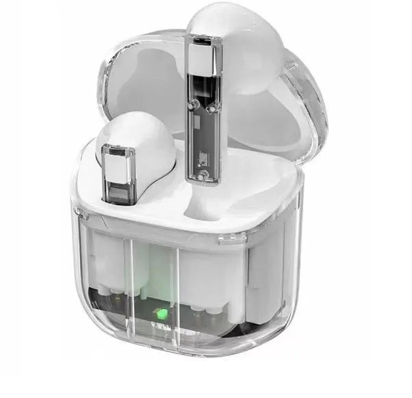 Transparent space capsule case true wireless Bluetooth headset with digital display screen in multiple colour options