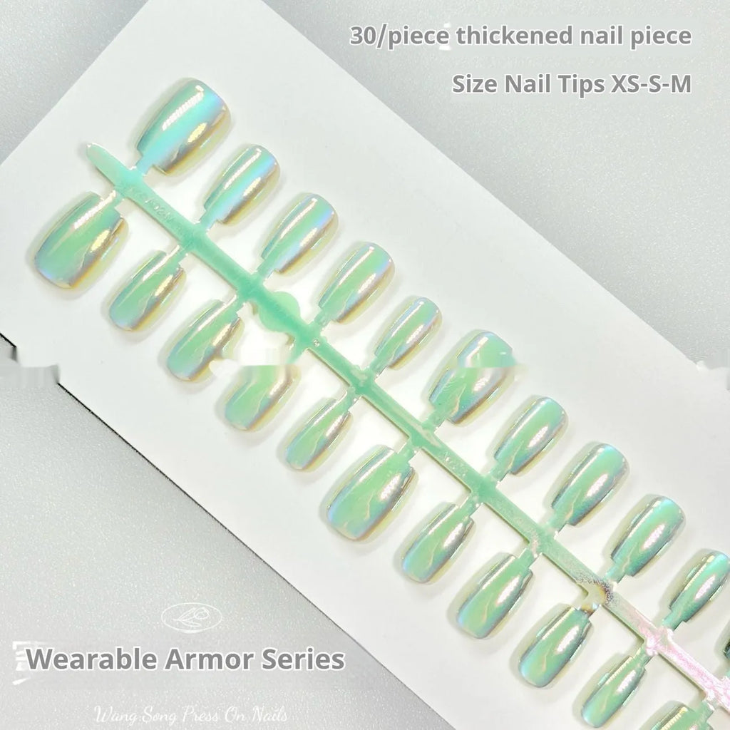 Electroplated Cat's Eye artificial nails with Aurora armour effects in short ladder sizes XS, S, M