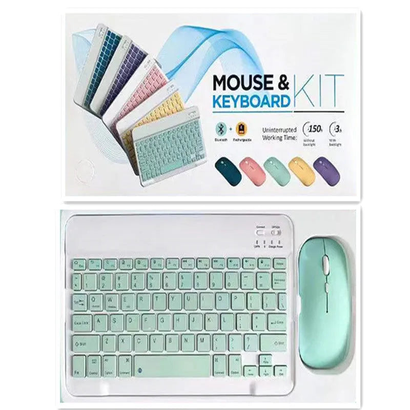 10-inch Bluetooth wireless keyboard and mouse set in various colour options with connectivity accessories