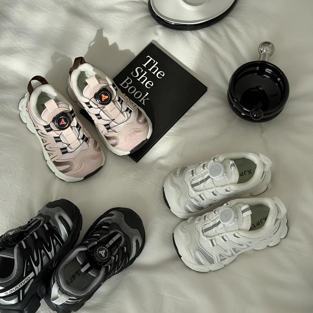 Breathable PU leather mesh casual shoes in beige, black and pink colours