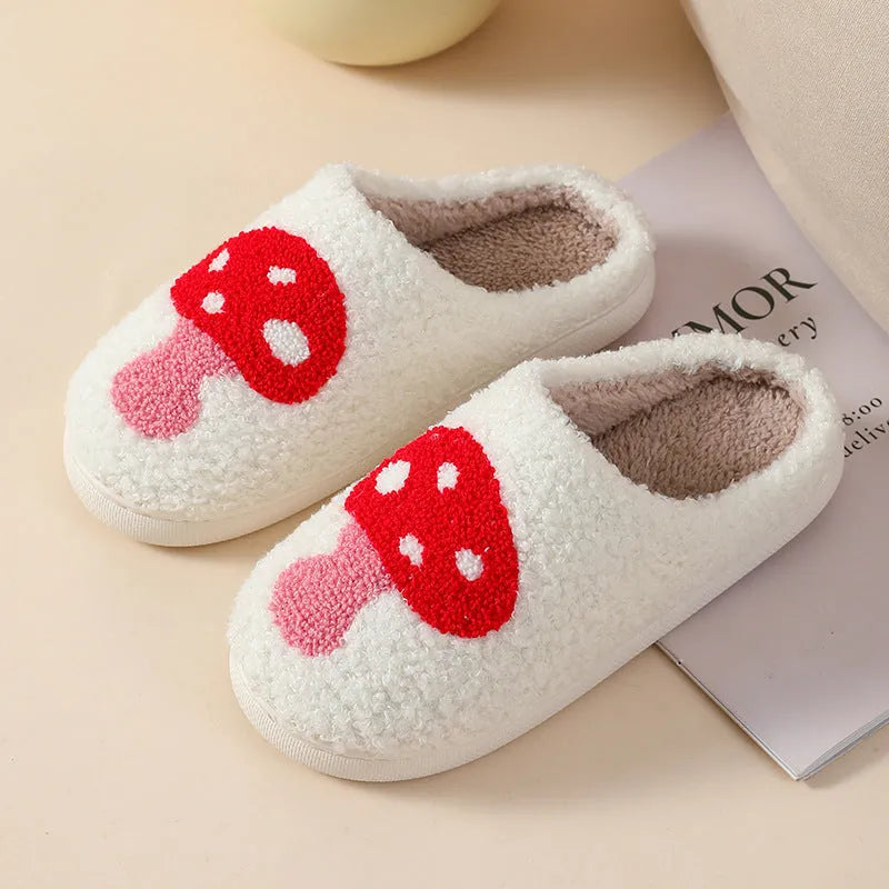 Women's cartoon plush home slippers in Big Love design with round toe and PVC sole