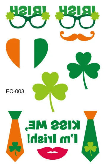 Irish festival tattoo sticker paper with St. Patrick's Day clover design for water transfer application
