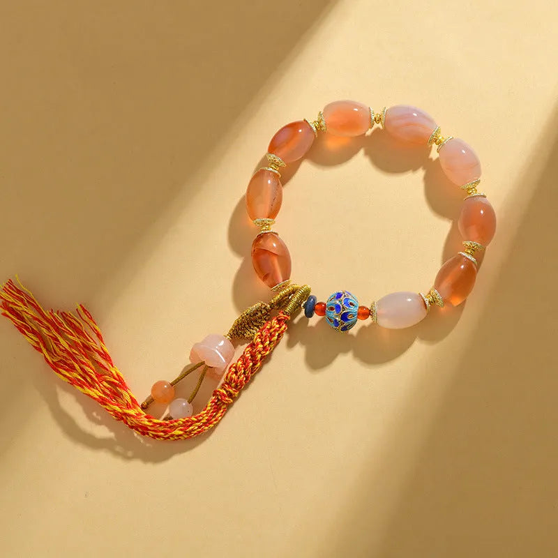 Agate Tibetan bracelet with lily motif, flower and geometry shape, unisex national style, Z009 colour