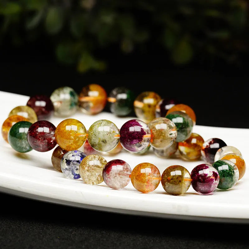Colourful ghost cornucopia crystal bracelet with 10mm beads in retro ethnic style
