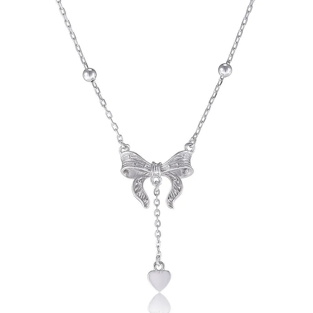 S925 pure silver butterfly heart pendant on adjustable O-ring chain necklace