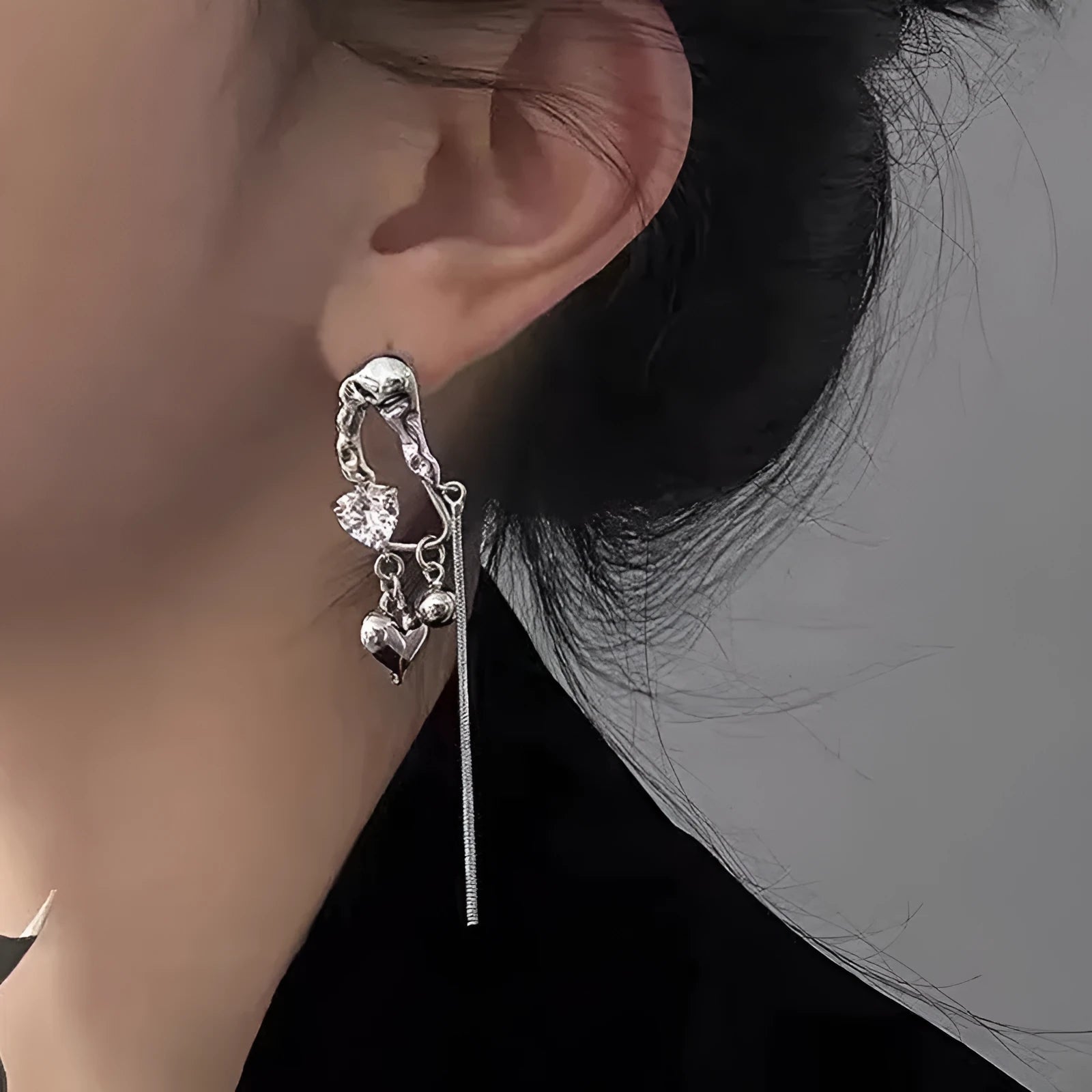Asymmetric heart tassel drop earrings in alloy with electroplated finish, fruit shape, for women