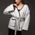 Loose fit knitted cardigan in imitation cashmere fabric, available in black, camel or white colour