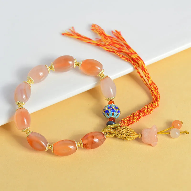 Agate Tibetan bracelet with lily motif, flower and geometry shape, unisex national style, Z009 colour