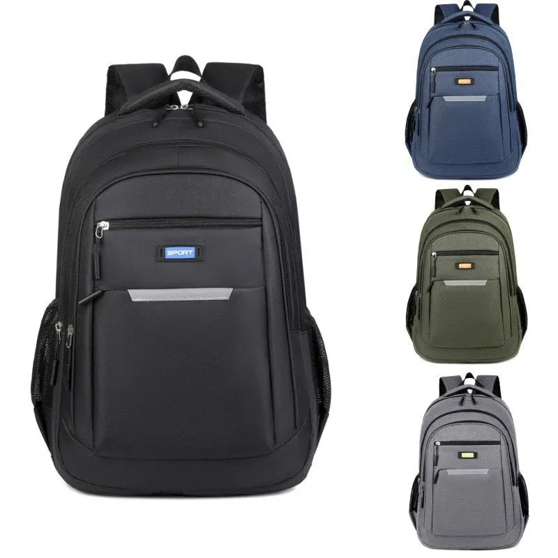 Casual men's Oxford cloth backpack in a choice of black, blue, gray, or green colours