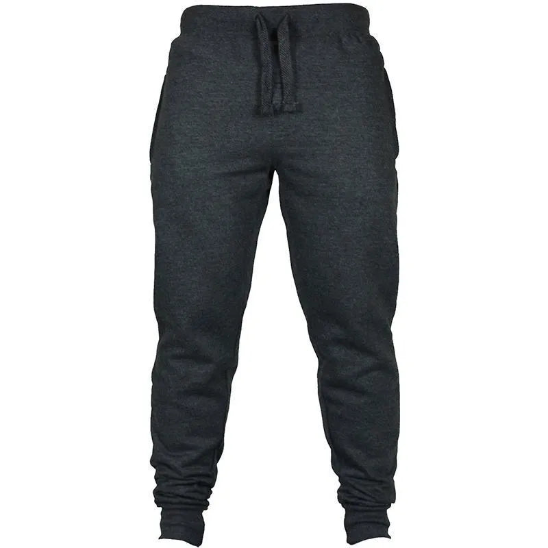 Men's solid colour drawstring fleece casual pants in loose fit with flat front design