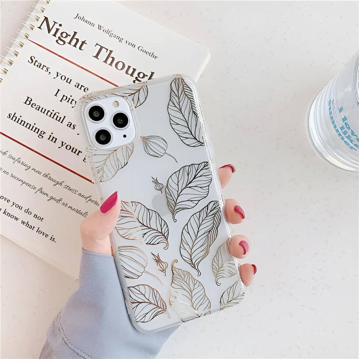 Leaf flower phone case for iPhone, TPU back cover, geometric design, simple style, 3 colours