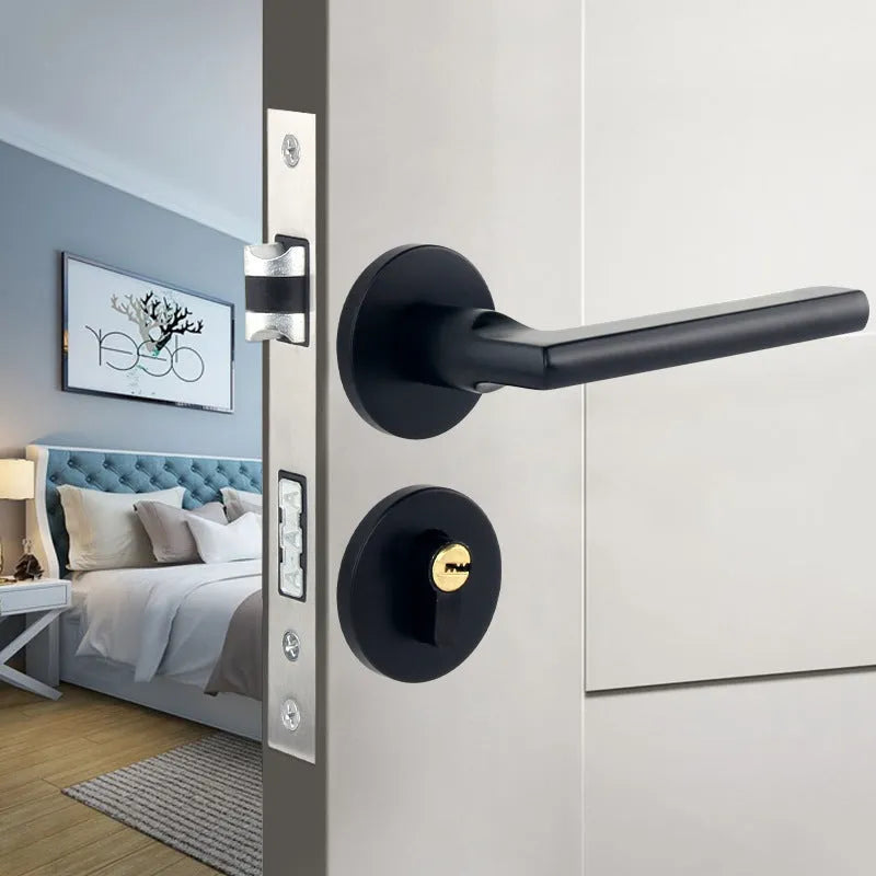 Aluminium alloy split magnetic door lock handle for indoor timber doors.