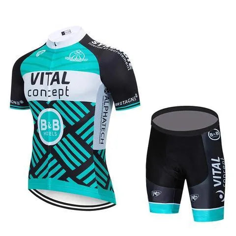 Vital Sports men's black jersey shorts bib set full zip and elastic waist