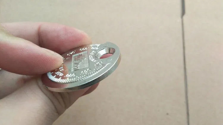 Round zinc alloy spark plug gauge with dual metric and inch scales