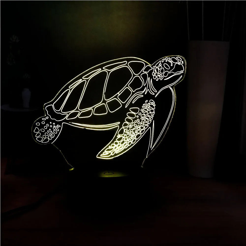 3D acrylic turtle LED night light with sixteen colour options and remote control