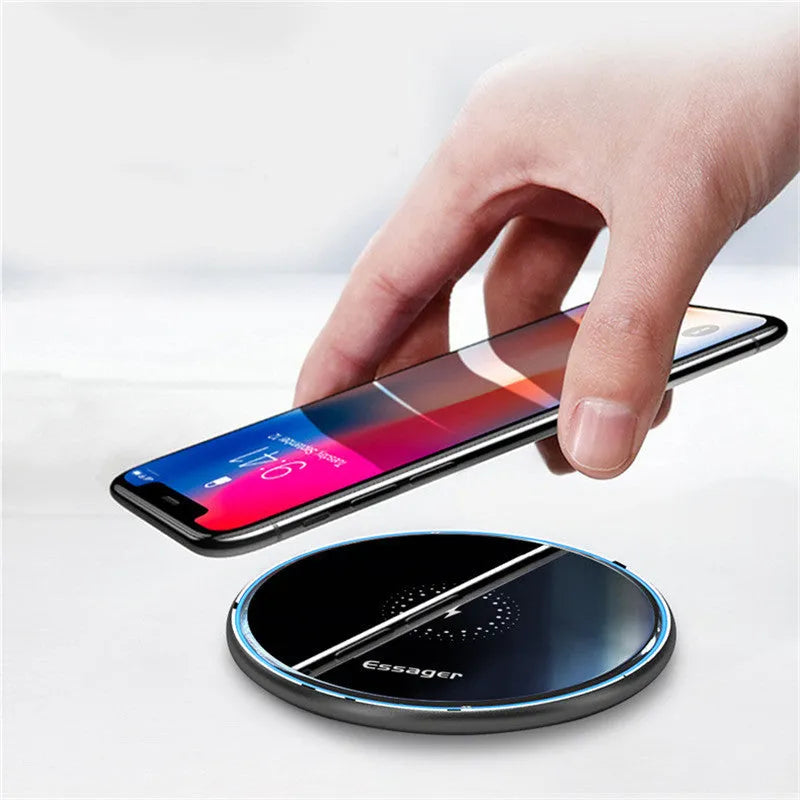 Black or white 15W Qi wireless charger with aluminium alloy surface and LED status light