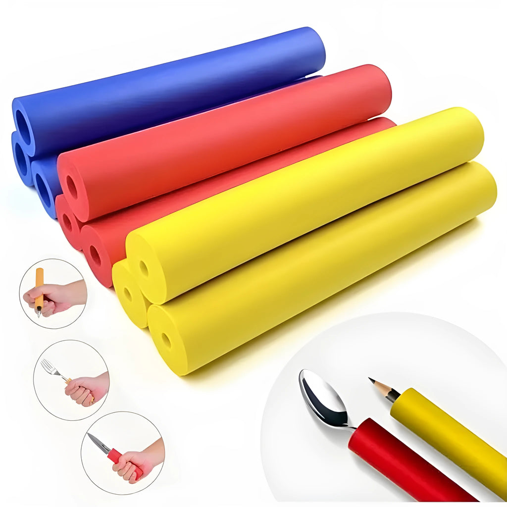 Pack of black rubber grip hoses for organising tableware and pens, showing inner diameter sizes.