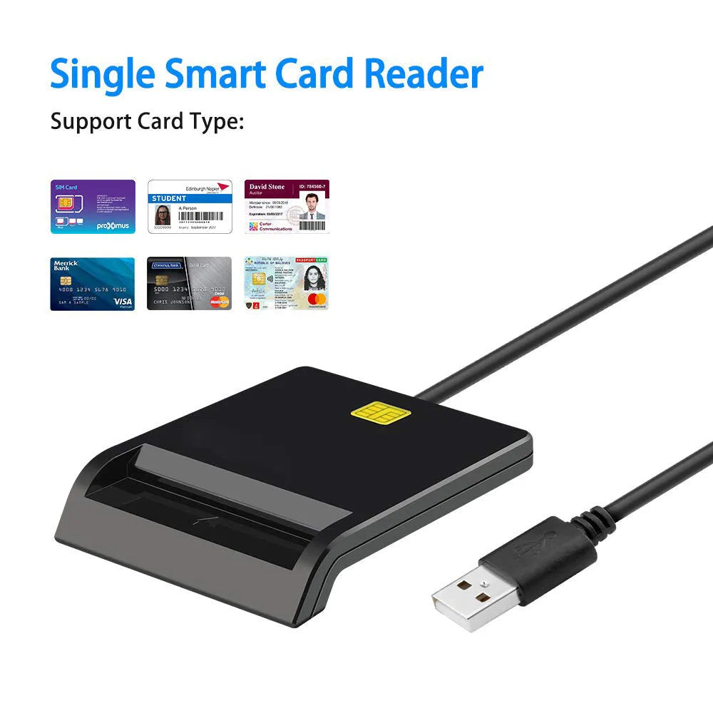 DM-HC65 USB Smart Card Reader black ABS casing connected via USB cable
