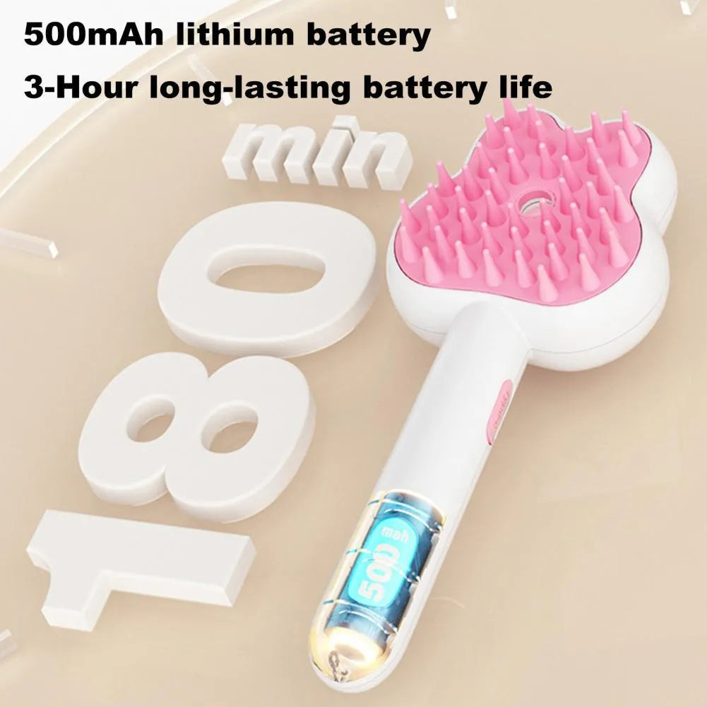 Cartoon design cat steam brush grooming tool with long handle and rounded brush teeth