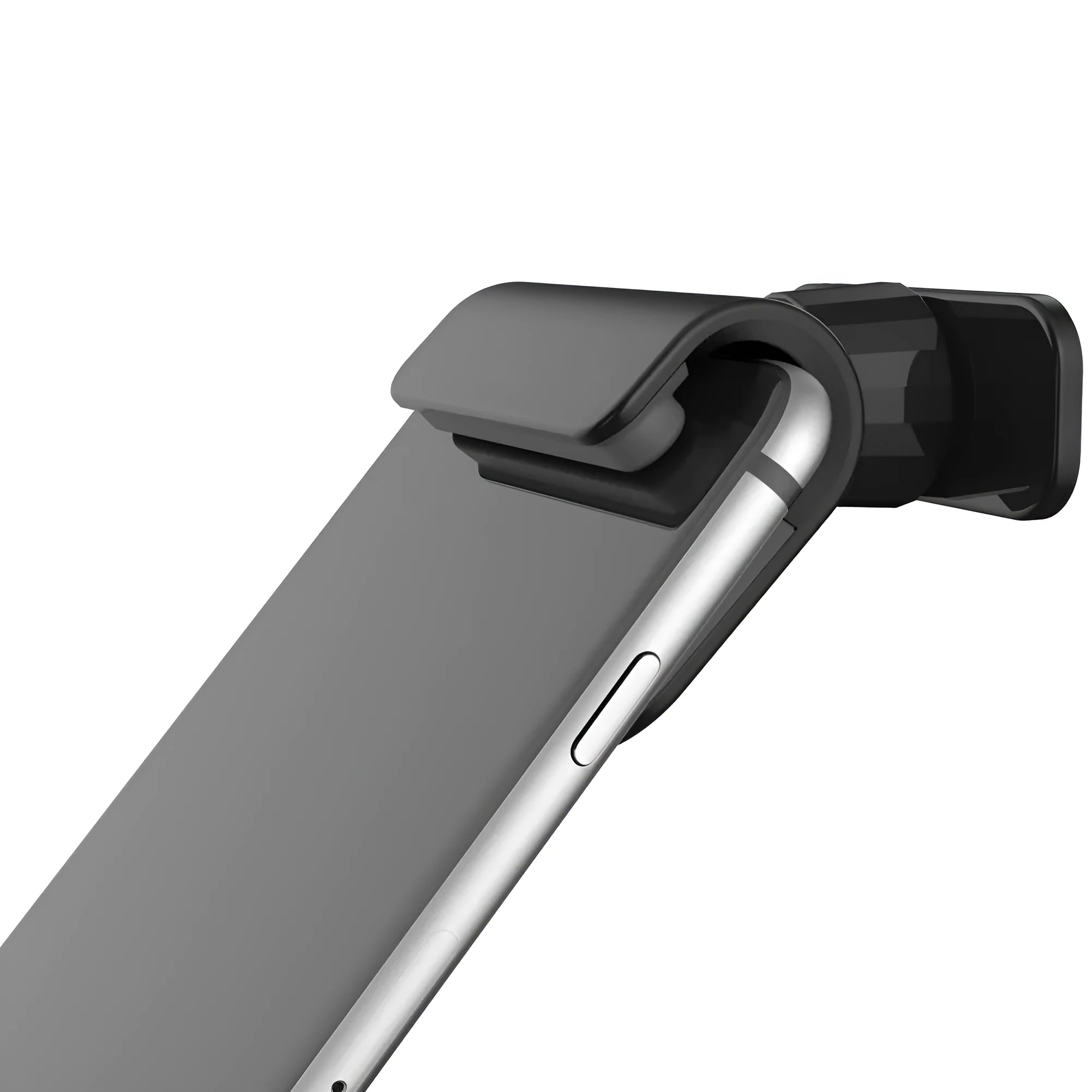 Black universal gravity car phone holder mounted on a dashboard, showing 360-degree rotation.