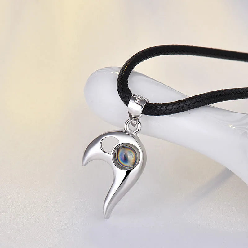 925 silver heart-shaped photo projection couple necklace with silver finish