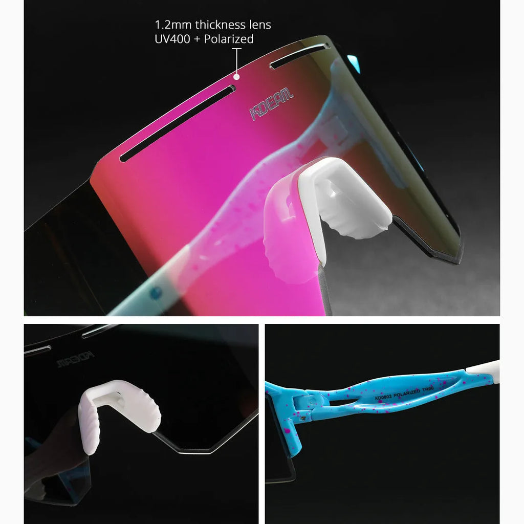 Polarised cycling sunglasses with a frameless, ultralight TR90 frame in a sports design