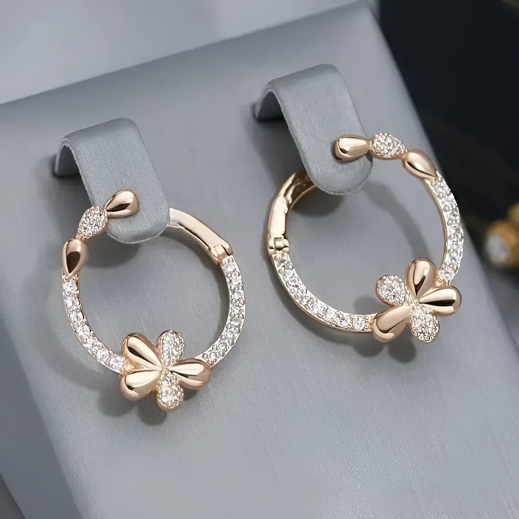 Women's geometric round ring earrings in copper with electroplating colour finish