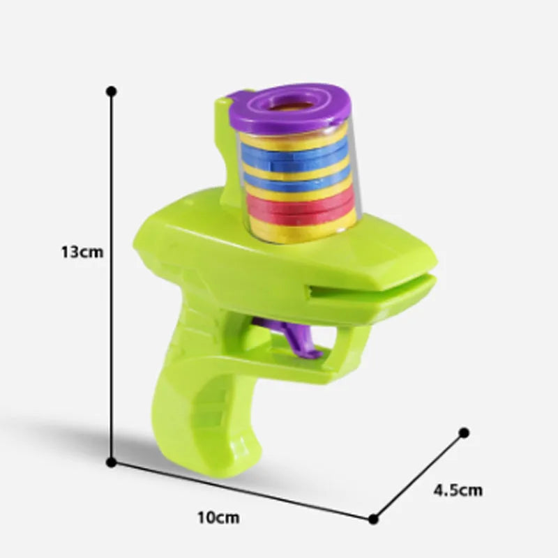 Green battery-free cat toy launcher with foam discs for interactive indoor pet play
