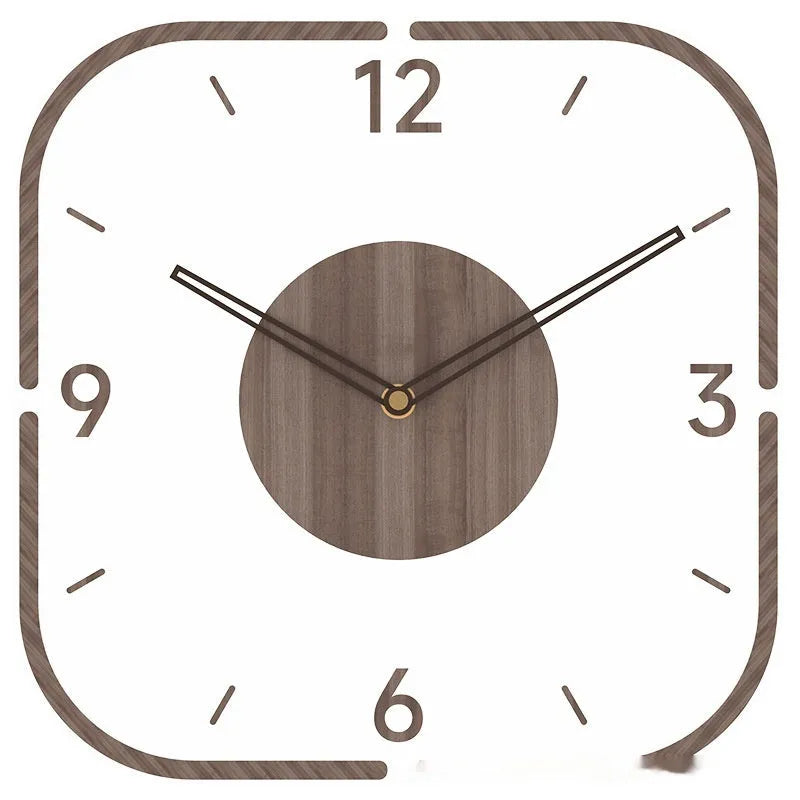 Wooden frame transparent wall clock with modern design showing clear time display