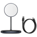 Swan magnetic wireless charging stand for iPhone 12 in black or white on a desk