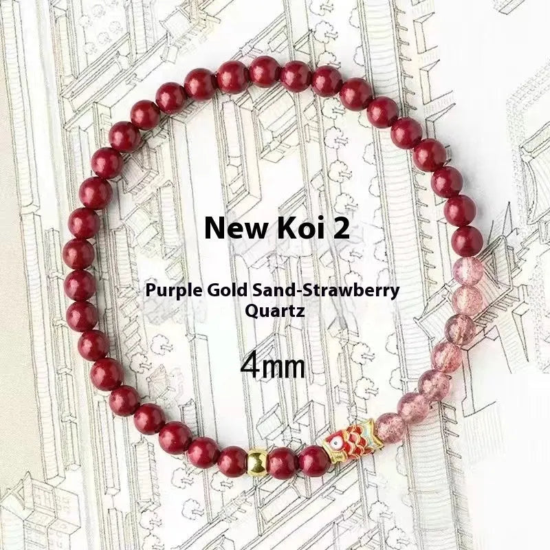 Purple cinnabar and strawberry quartz women's bracelet with lucky beads and peach blossom charms