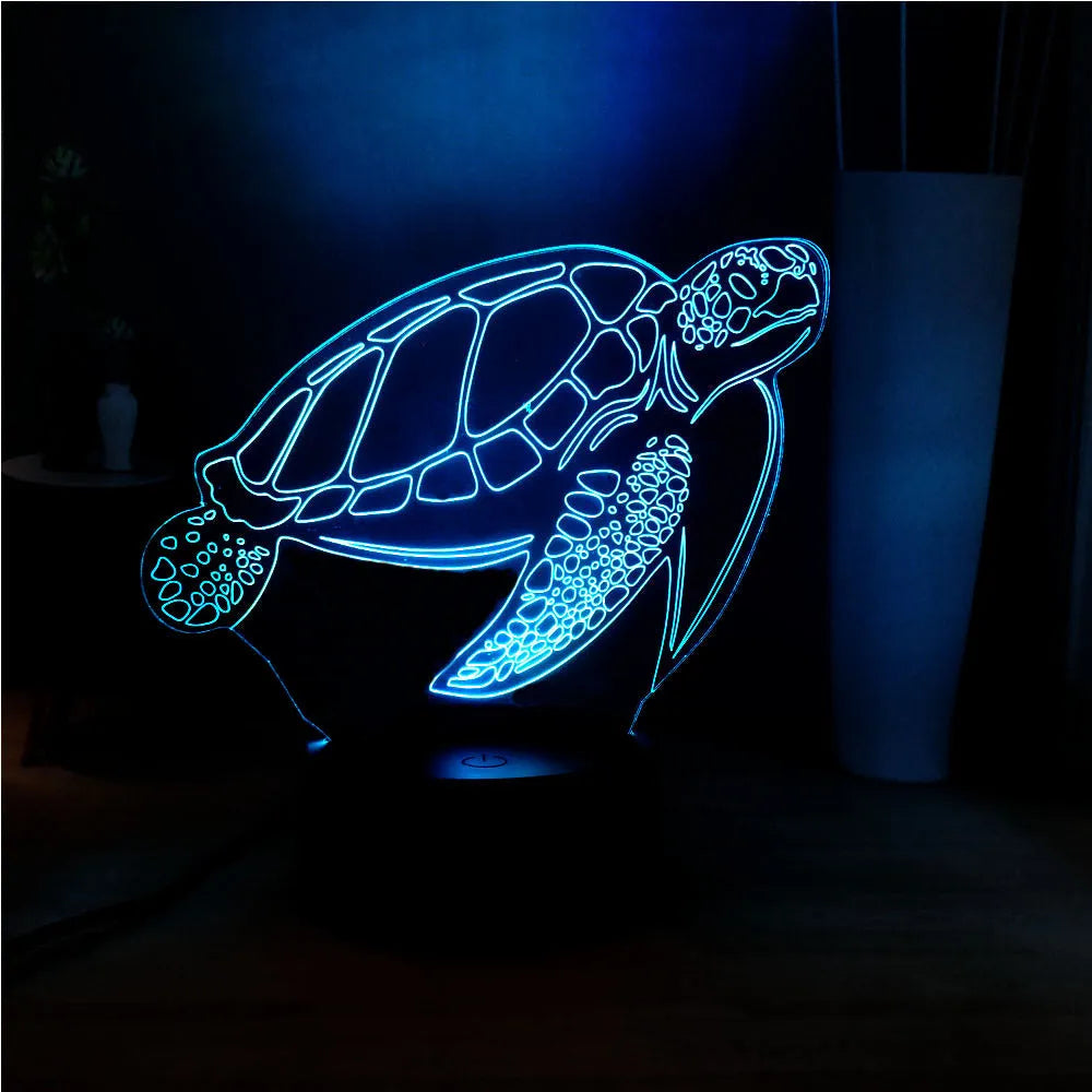 3D acrylic turtle LED night light with sixteen colour options and remote control