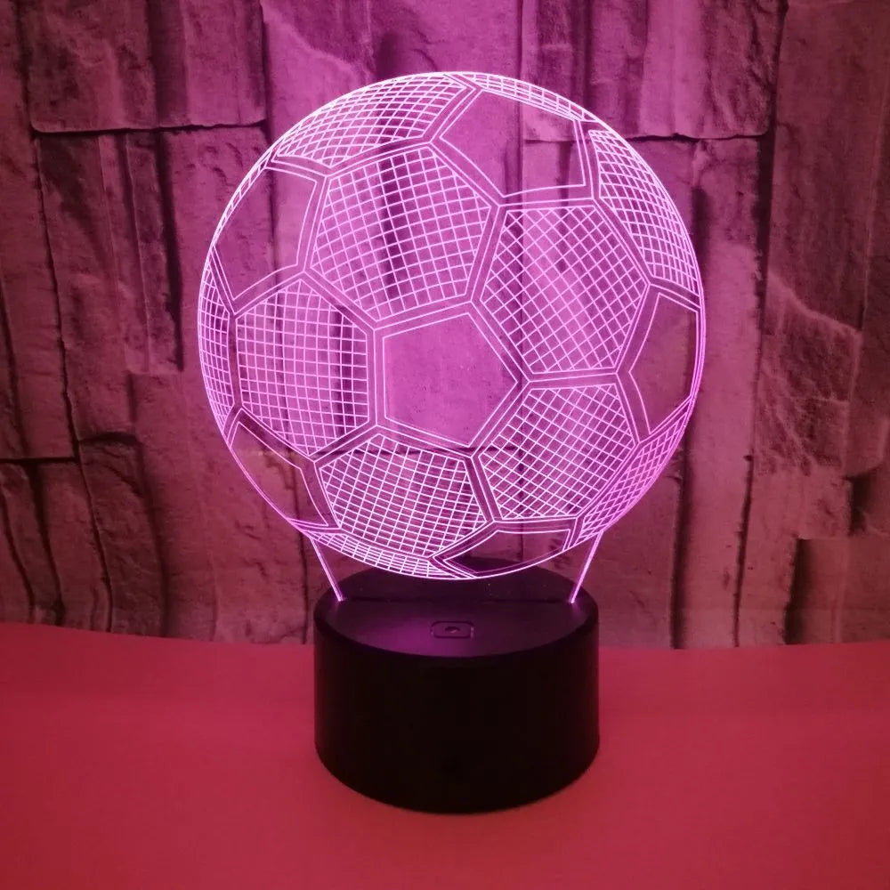 3D football shaped night light displaying multiple colours with touch control and USB power connection