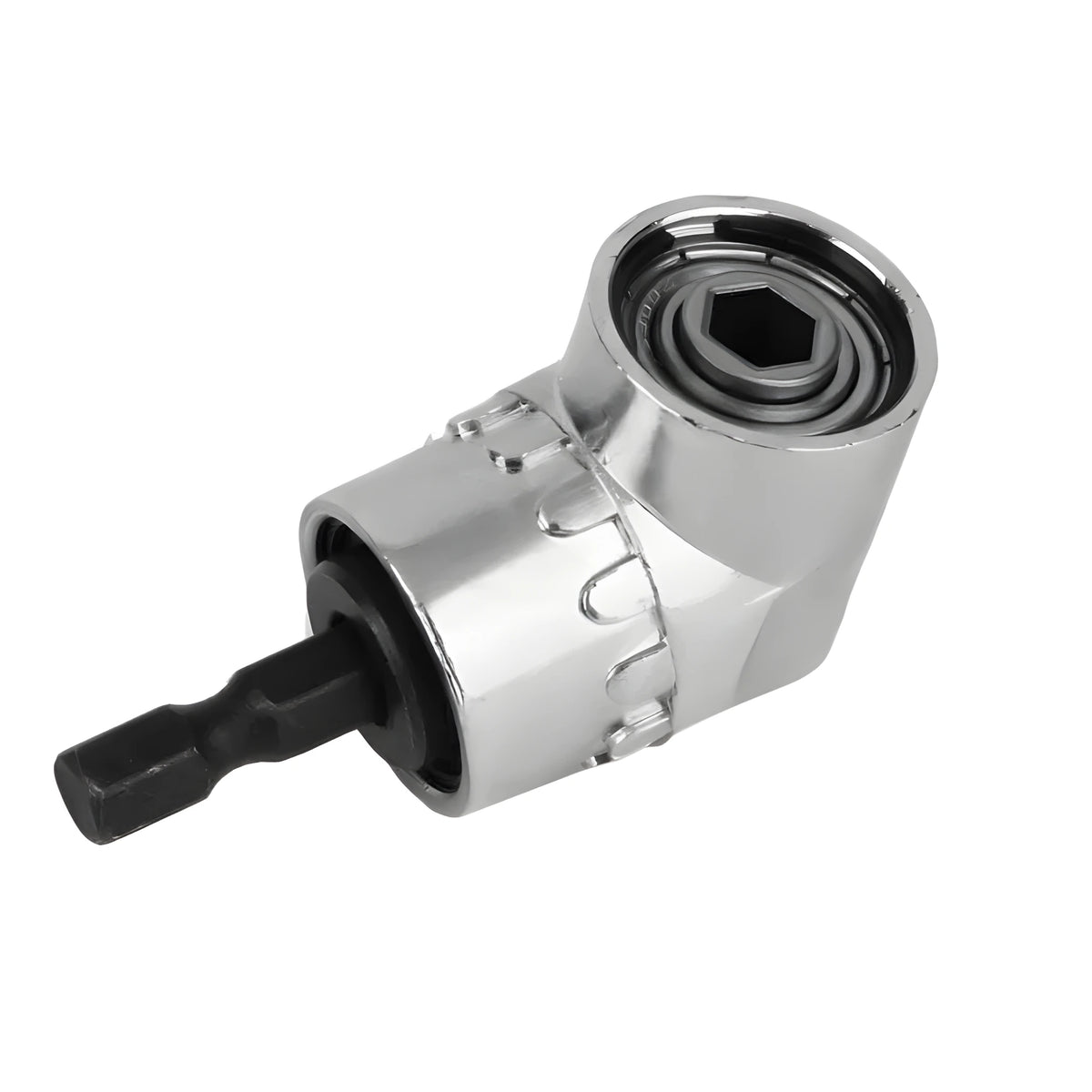 Silver chrome vanadium steel flexible screwdriver bit extension with 105-degree angle head and quick-release handle.