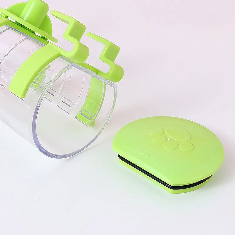 No drip dog kennel water bottle dispenser in blue, green, pink, or yellow, BPA-free plastic, for crates and cages