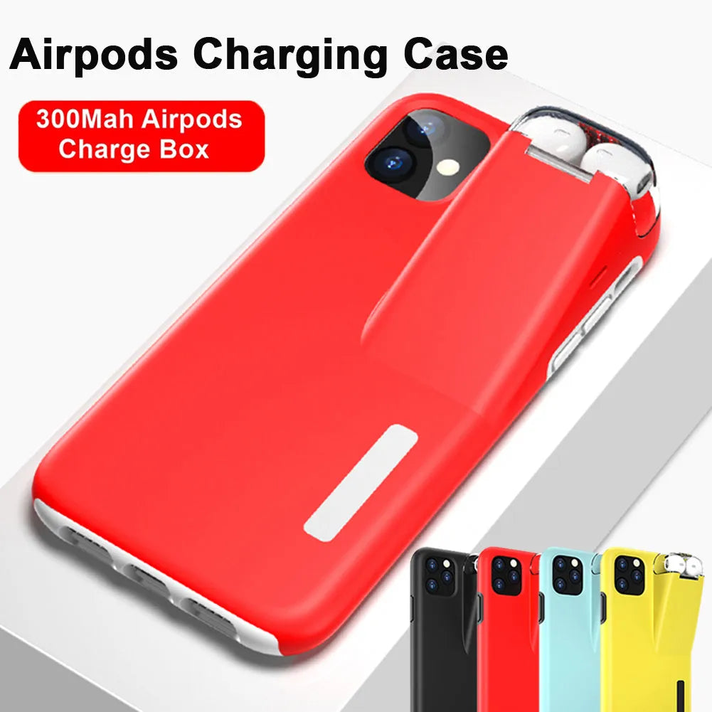 2-in-1 black edge case cover holding iPhone and AirPods charging case in matte acrylic and silicone