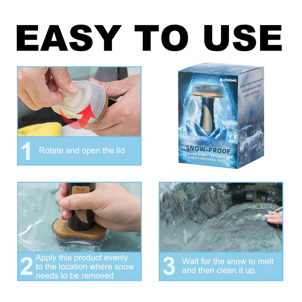 Car snow brush with hydrophobic nano coating, white PE brush measuring 5x9x14 cm.