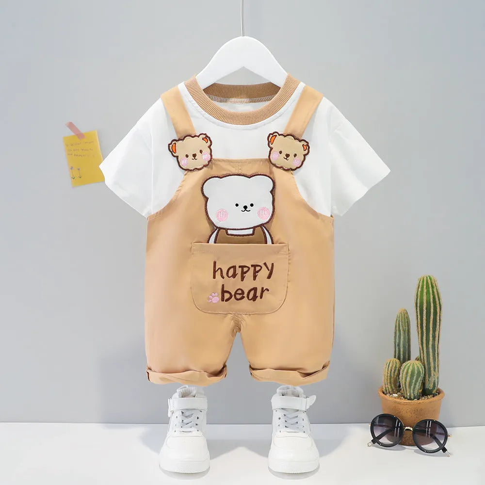 Children's cotton summer overalls with cartoon design and adjustable straps