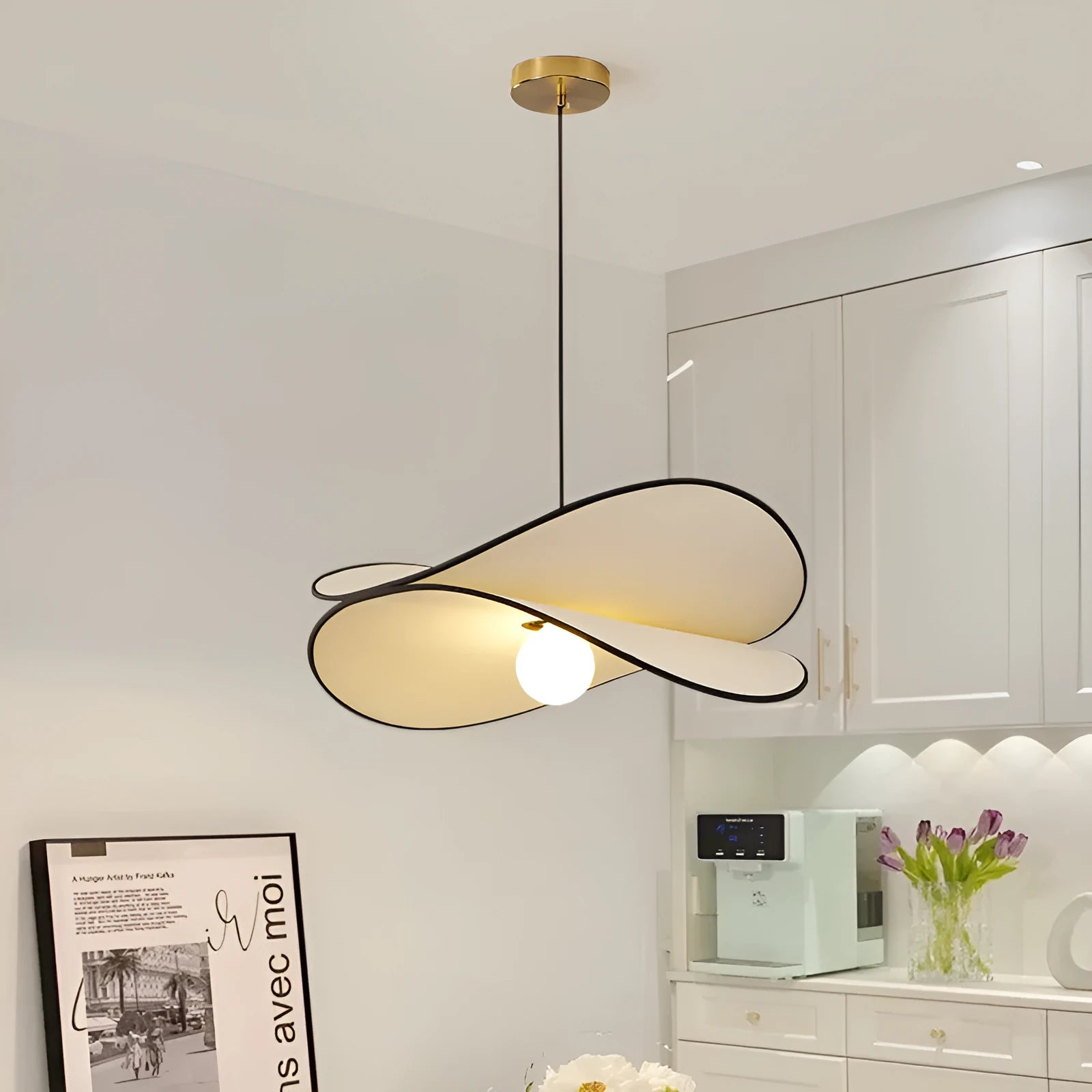 French style artistic chandelier pendant light with fabric potato chips lampshade in bedroom setting