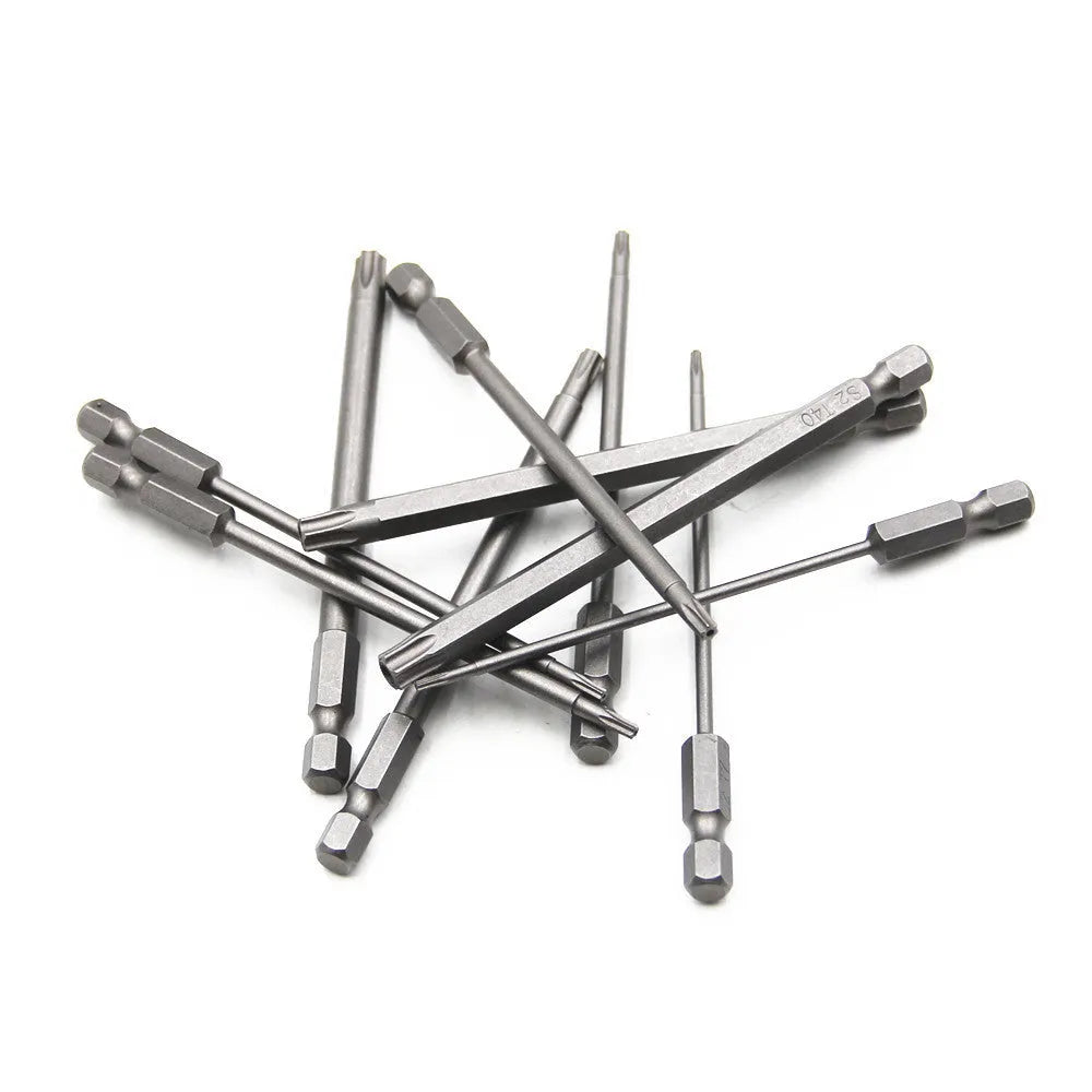 Hexagon handle screwdriver bit set with plum blossom hollow alloy bits in 50mm, 75mm and 100mm lengths