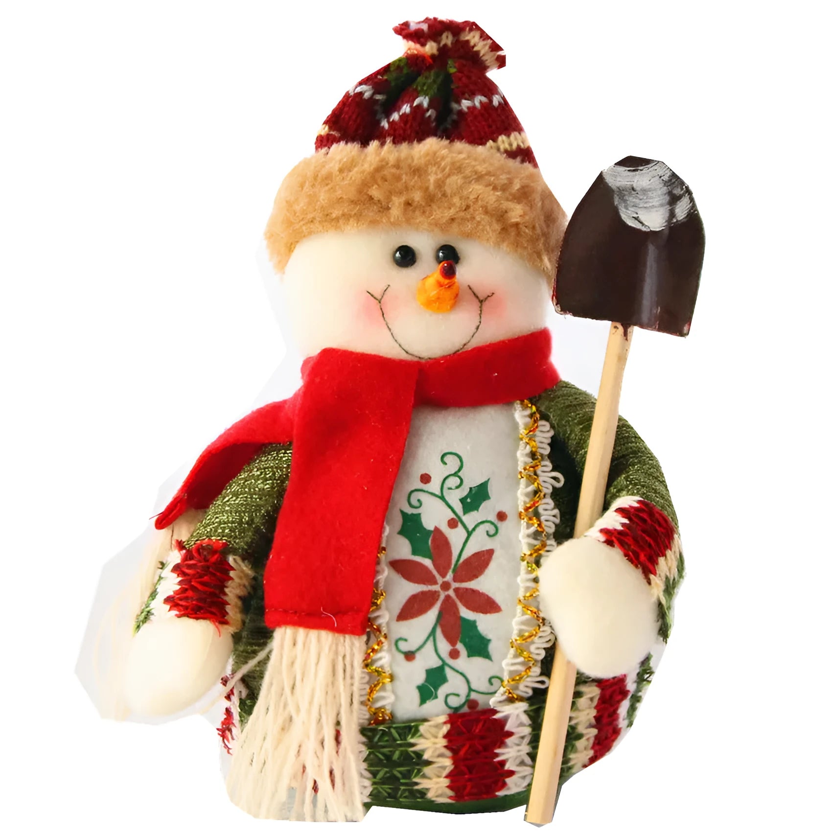 Red, green and white flannel snowman Christmas decoration measuring 18cm by 13cm