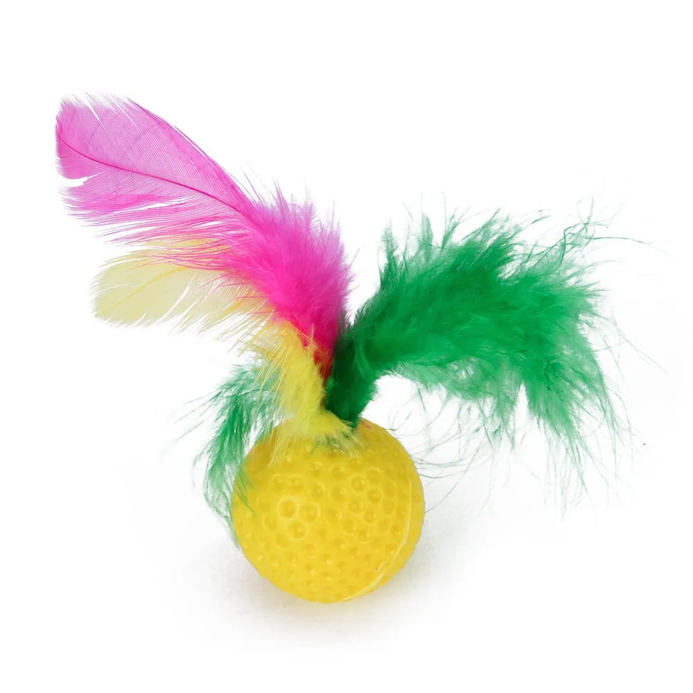 Cat channel funny stick toy with plush and feather attachments for interactive play