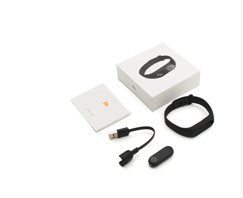 Xiaomi Mi Band 2 black fitness tracker with OLED touchscreen display on wrist