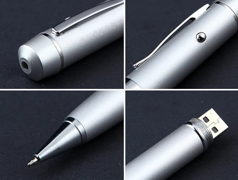 Multi-function USB pen with metal shell and laser pointer, black colour, USB 2.0 connector