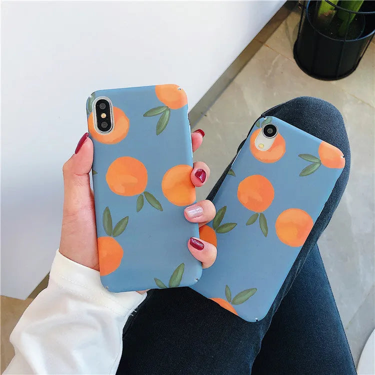 Orange retro plastic phone case back cover for IPhone with water and blue background design