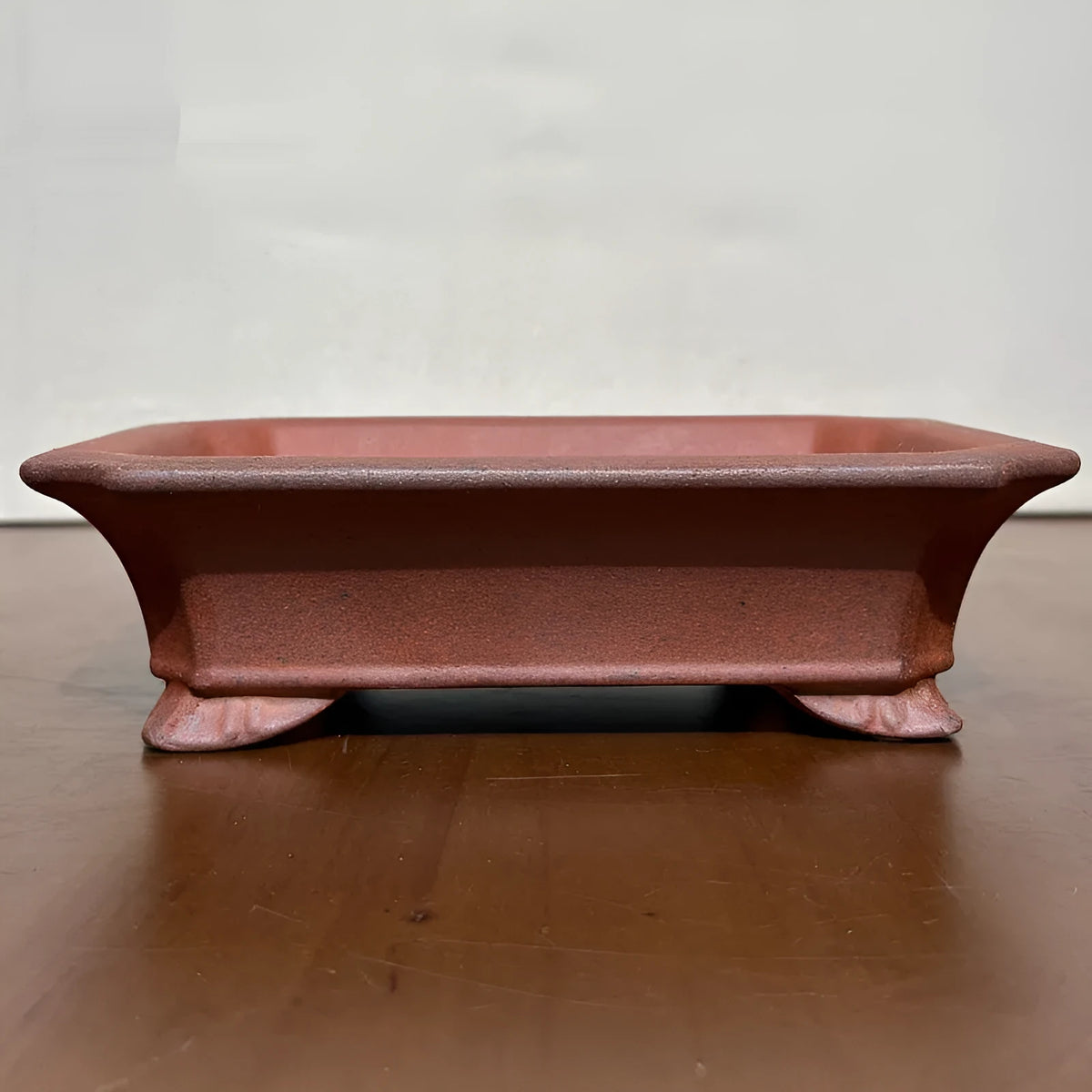Light brown stoneware rectangular bonsai flowerpot, 17cm bottom diameter, high temperature fired